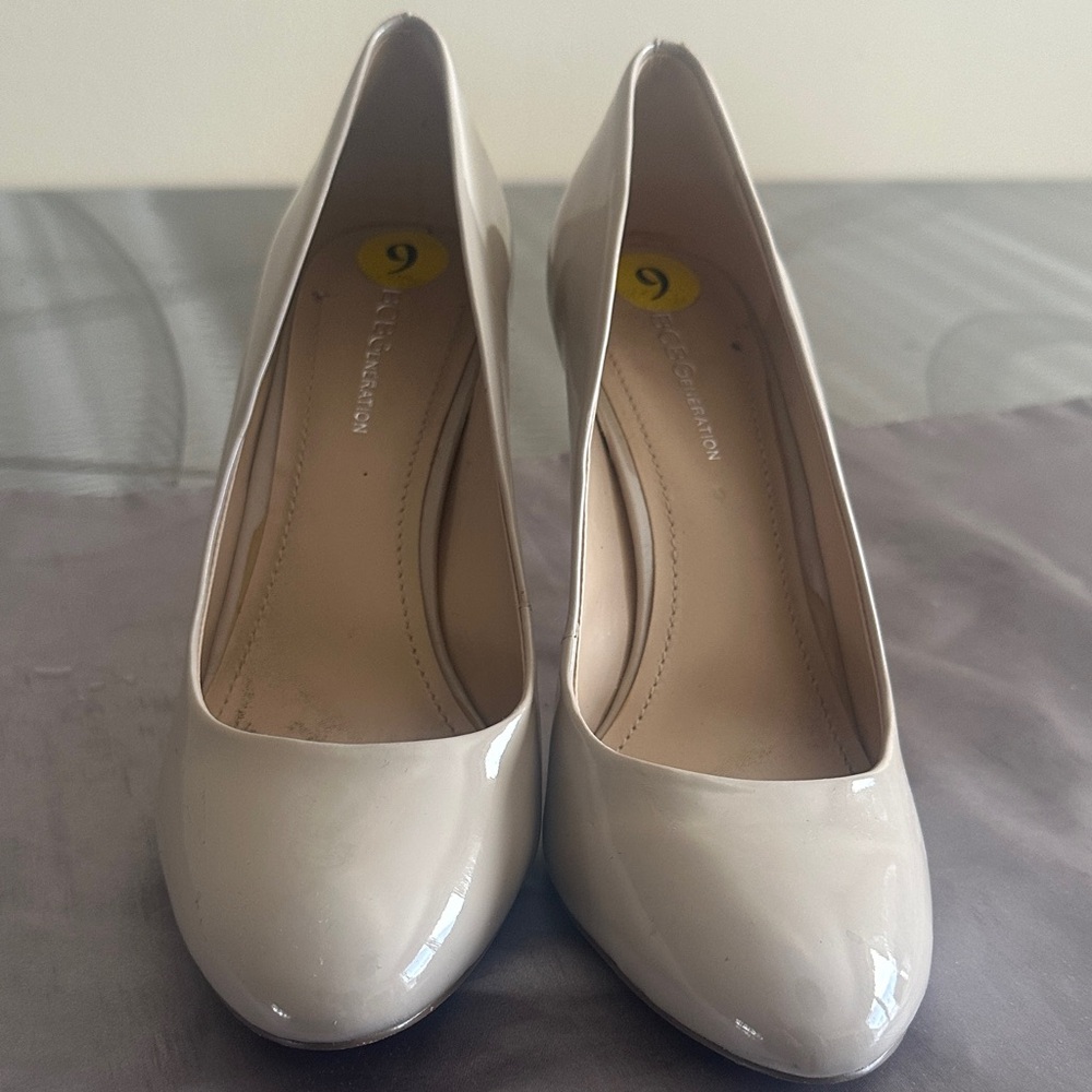 BCBGeneration Nude Patent Round-Toe Pumps
